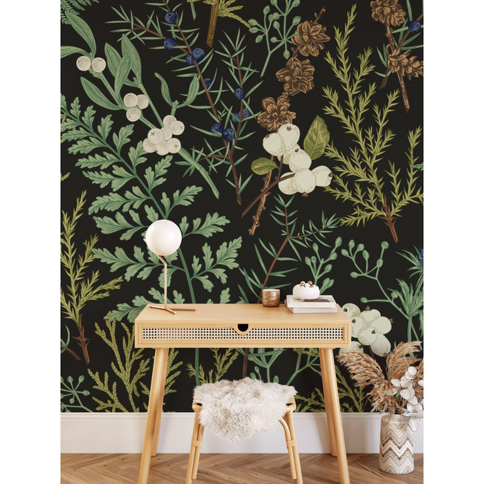 Vintage Dark Fern Botanical Wallpaper