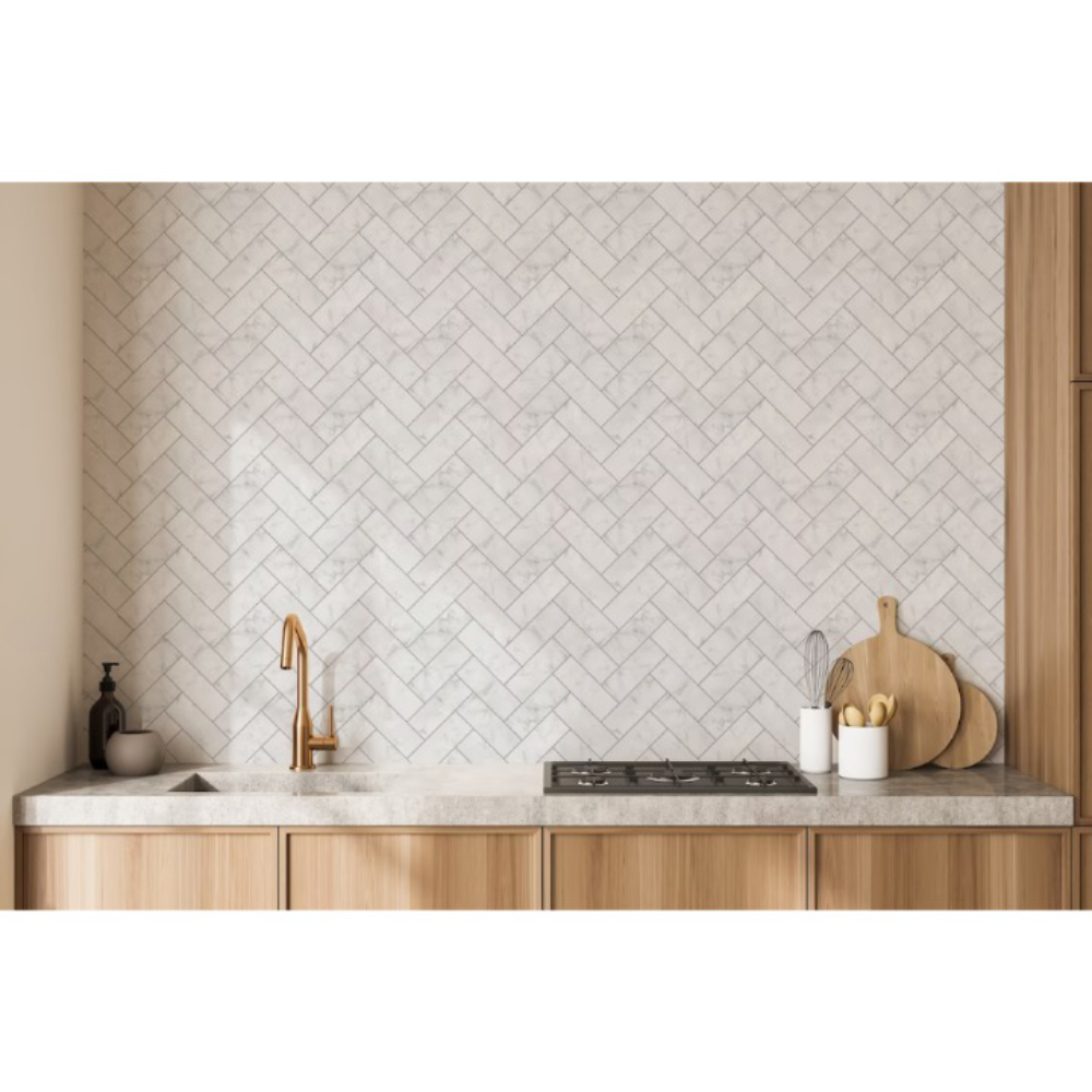 Marble Herringbone Tile Wallpaper