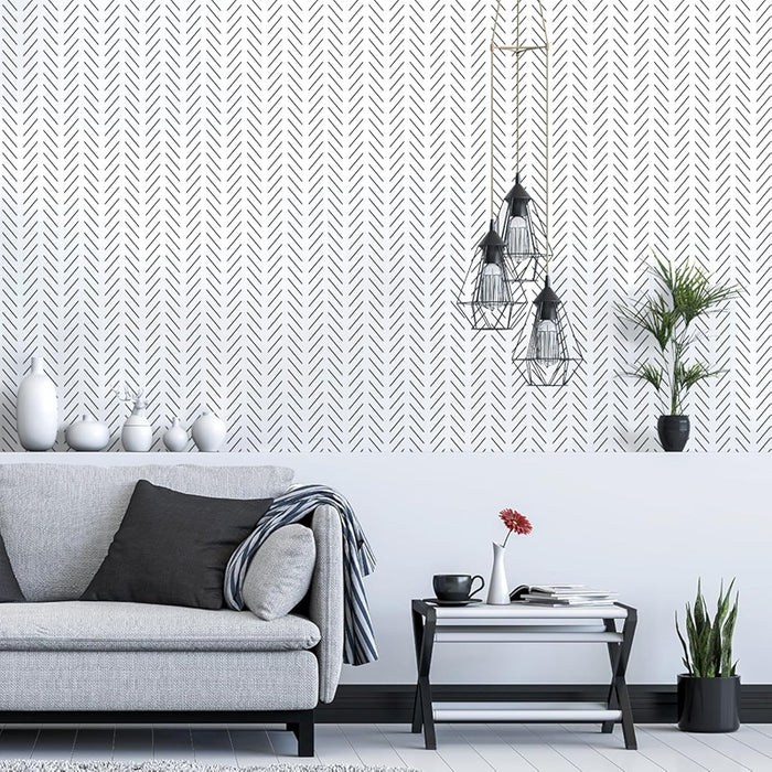 Black And White Peel And Stick Wallpaper Modern Herringbone Design