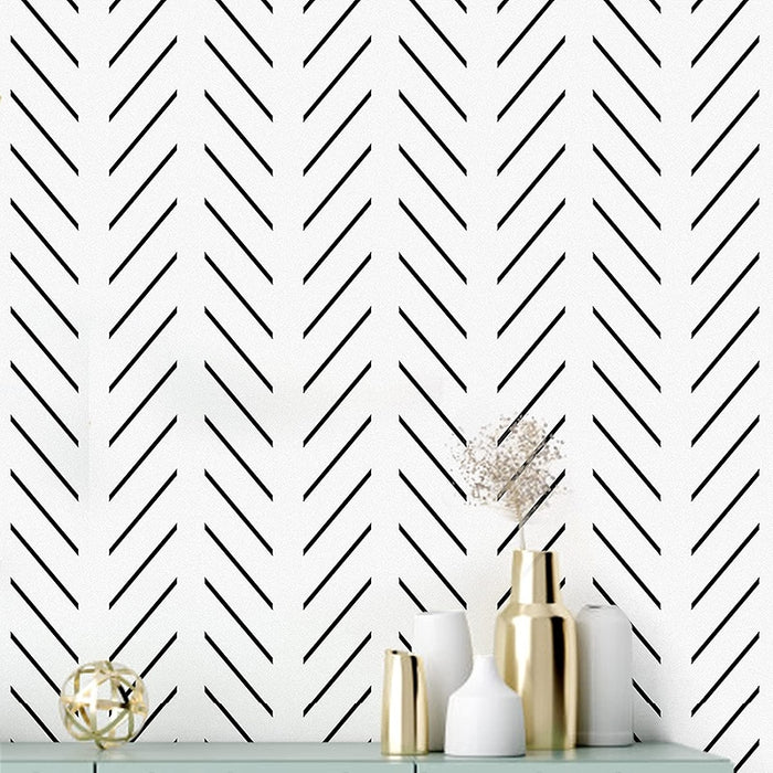 Black And White Peel And Stick Wallpaper Modern Herringbone Design