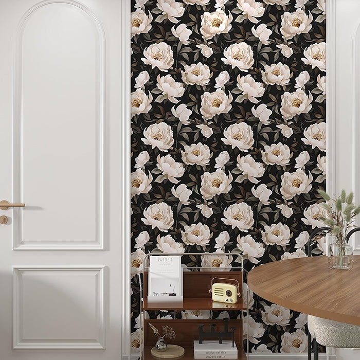 Floral Wallpaper Peel And Stick Black Beige Contact Paper