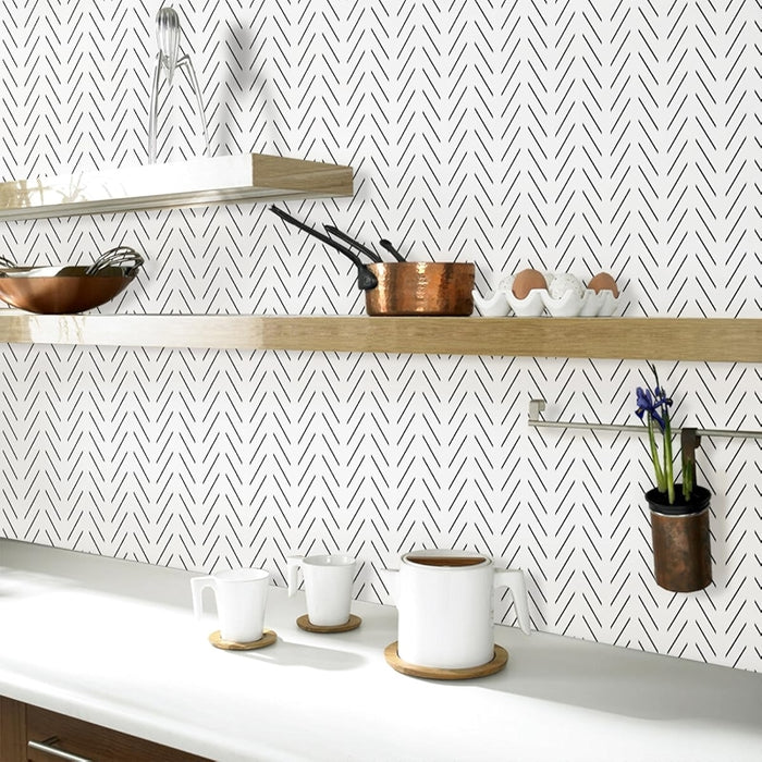 Black And White Peel And Stick Wallpaper Modern Herringbone Design