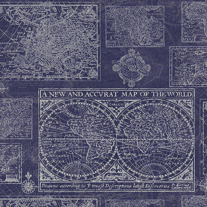 Navy Blue Peel And Stick Wallpaper Vintage World Map Design