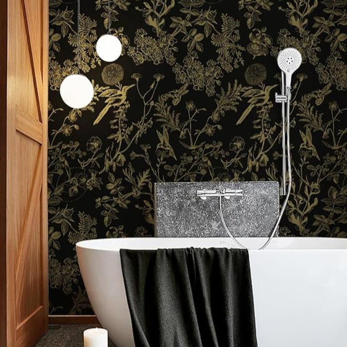 Peel And Stick Wallpaper With Flowers And Bird Design