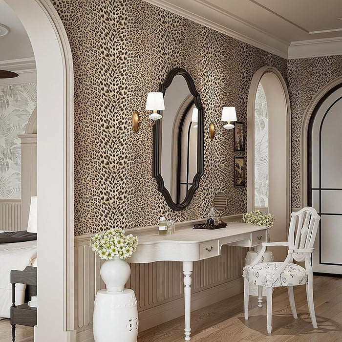 Leopard Print Textured Wallpaper Non Woven Embossed Design