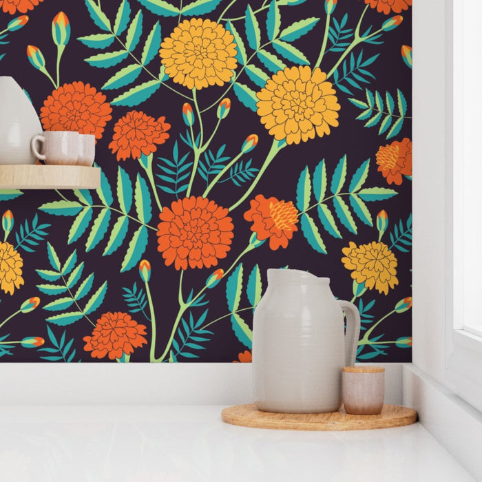 Marigold Floral Print Wallpaper