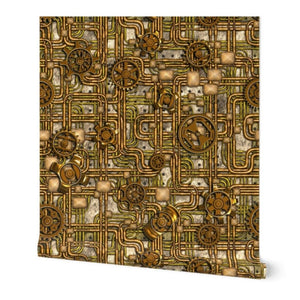 Panel Gears And Pipes Brass Wallpaper