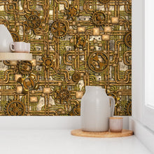 Panel Gears And Pipes Brass Wallpaper