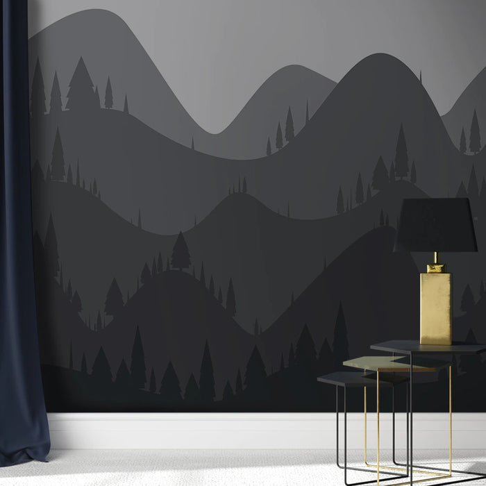 Nordic Gray Hills and Mountains Wall