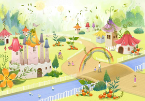 3D Colorful Village Wallpaper