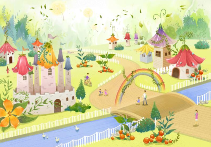 3D Colorful Village Wallpaper