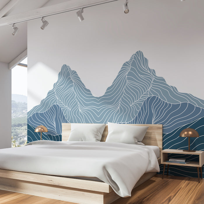 Blue Line Wave Mountain Scenery Wall Stickers