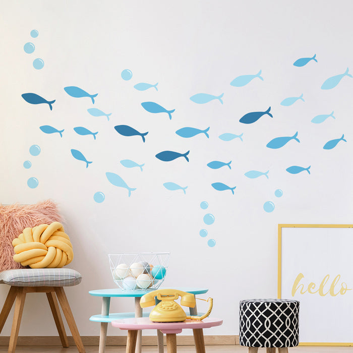 42Pcs Set Blue Fish Wall Stickers