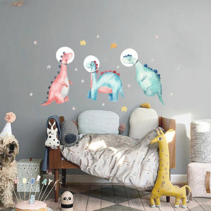 Cartoon Animals Dinosaur Astronaut Wall Sticker