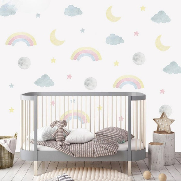 Cartoon Moon Clouds Stars Wall Stickers