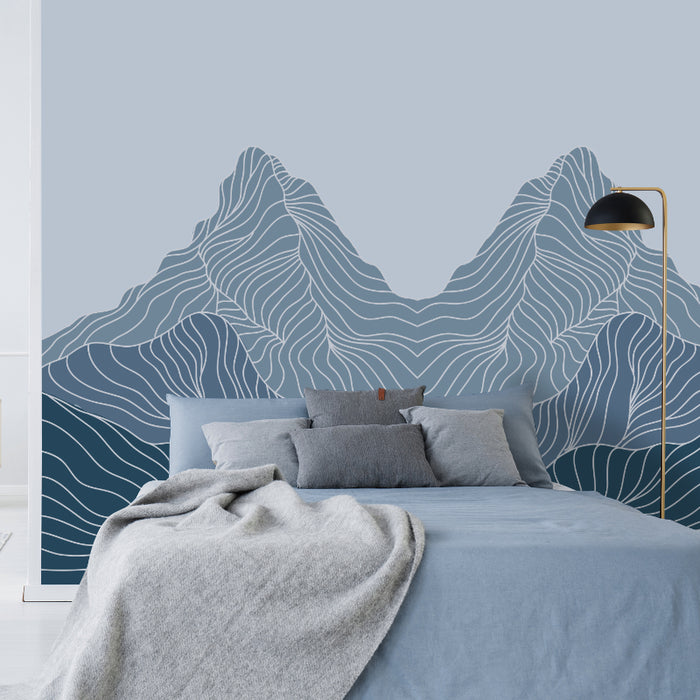 Blue Line Wave Mountain Scenery Wall Stickers