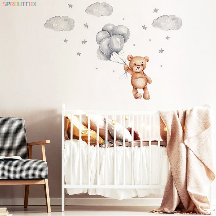 Lovely Bear With Balloon Wall Stickers