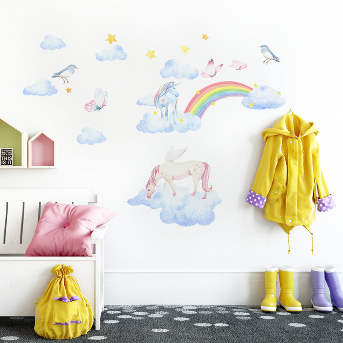 Unicorn White Clouds Wall Stickers