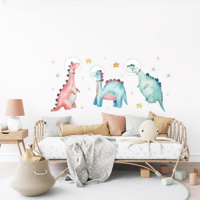 Cartoon Animals Dinosaur Astronaut Wall Sticker