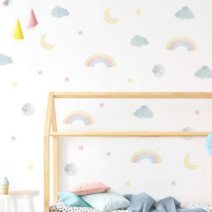 Cartoon Moon Clouds Stars Wall Stickers