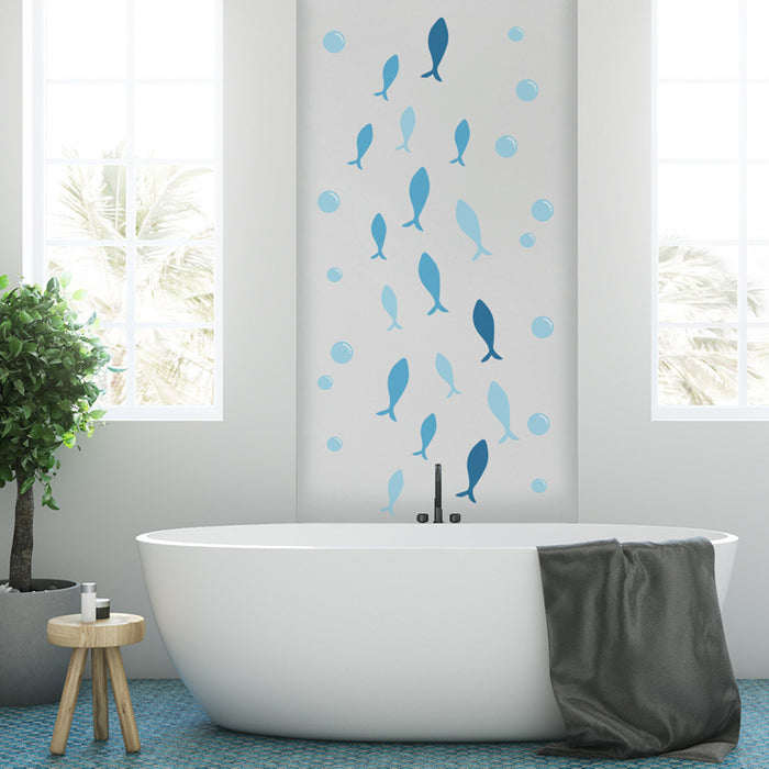 42Pcs Set Blue Fish Wall Stickers