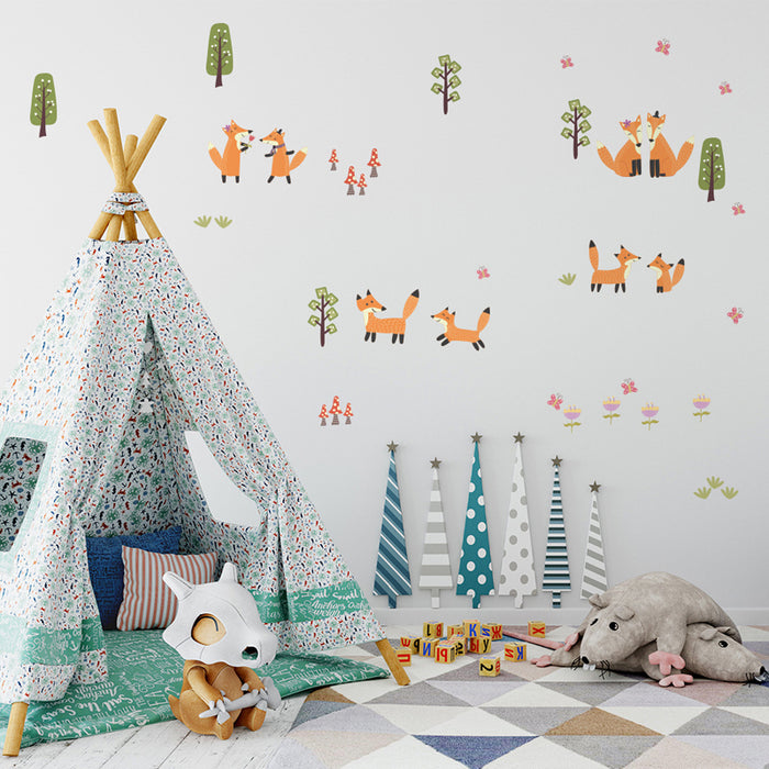 Cute Fox Trees Wall Sticker