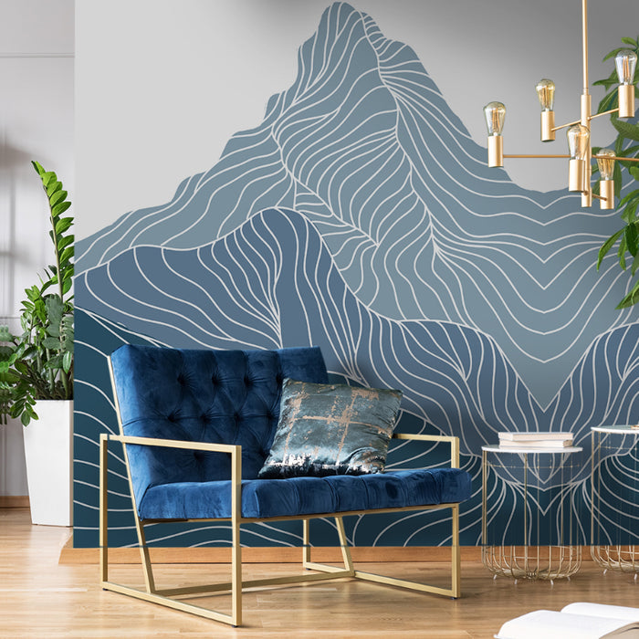 Blue Line Wave Mountain Scenery Wall Stickers