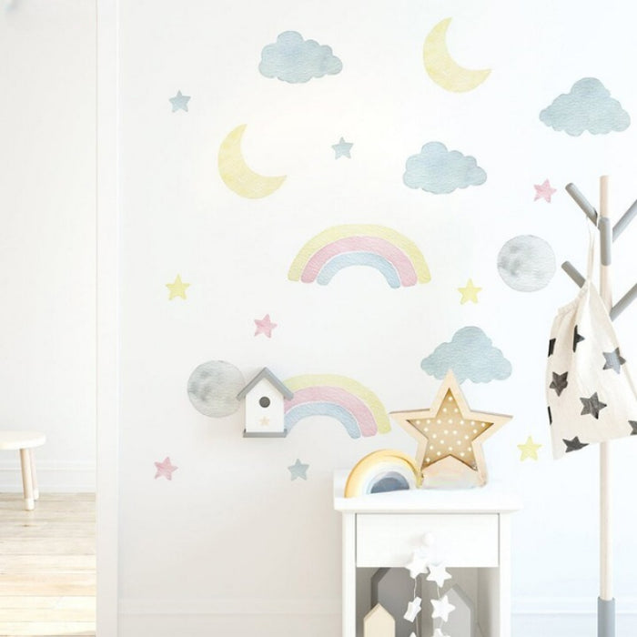 Cartoon Moon Clouds Stars Wall Stickers