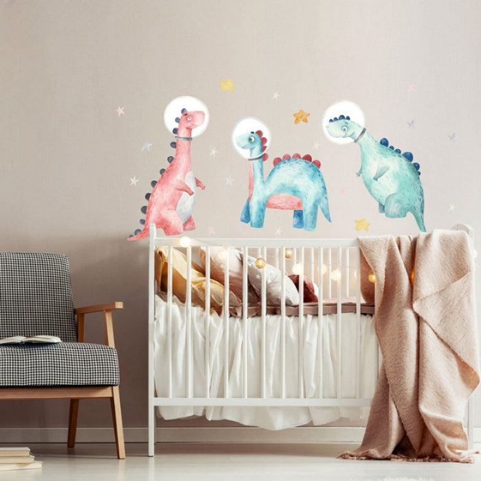 Cartoon Animals Dinosaur Astronaut Wall Sticker