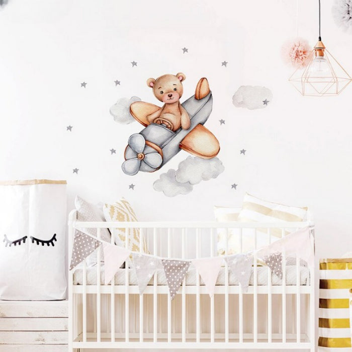Bear On Airplane Wall Stickers