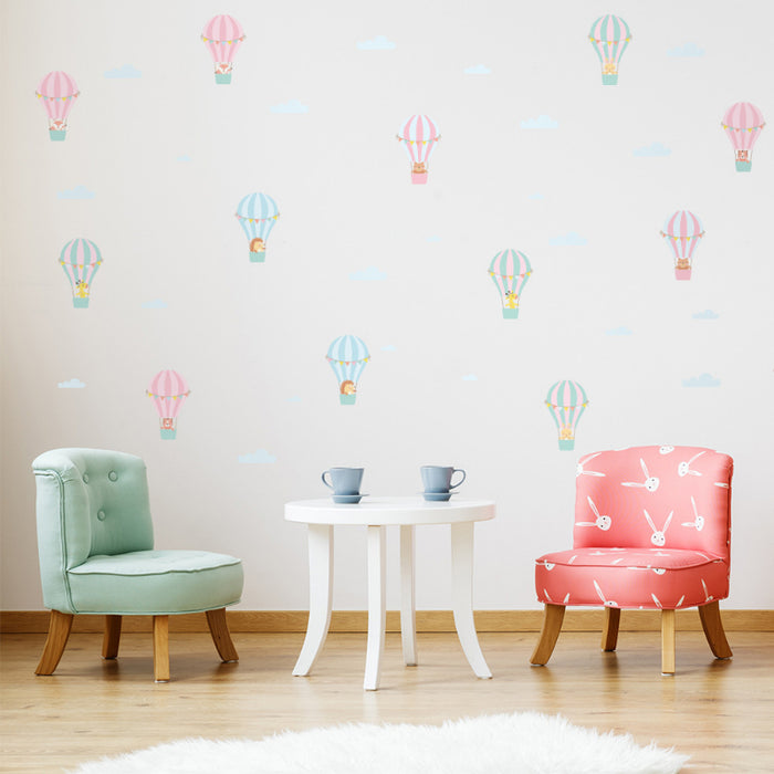 Cartoon Animal Hot Air Balloon Wall Sticker