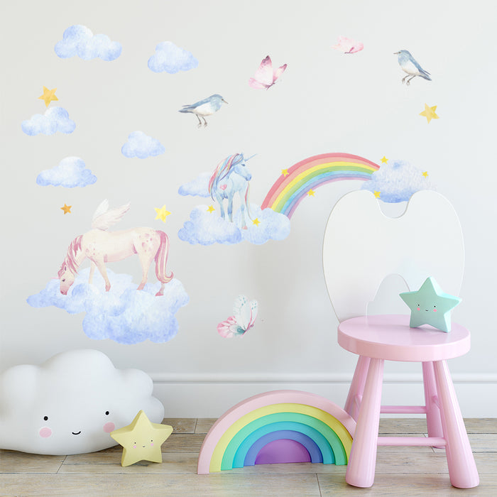 Unicorn White Clouds Wall Stickers