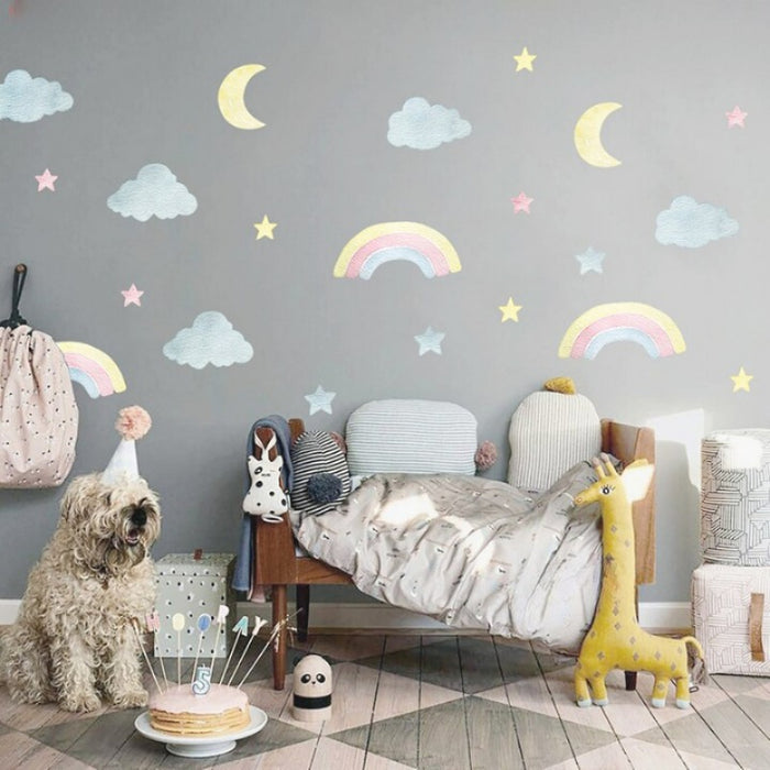 Cartoon Moon Clouds Stars Wall Stickers