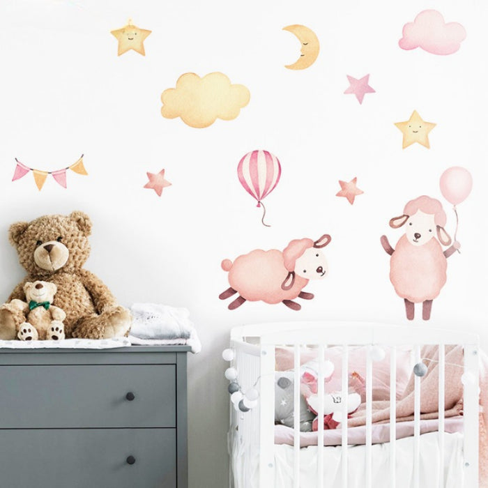 Pink Sheep Balloon Clouds Wall Stickers