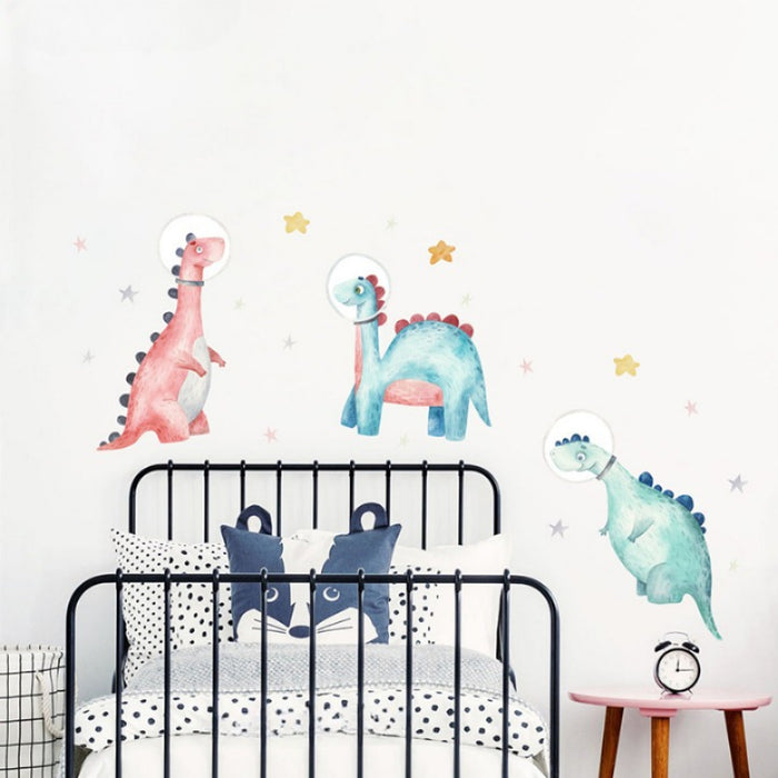 Cartoon Animals Dinosaur Astronaut Wall Sticker