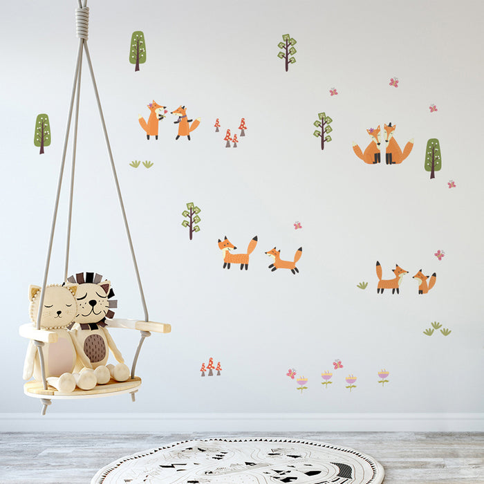 Cute Fox Trees Wall Sticker