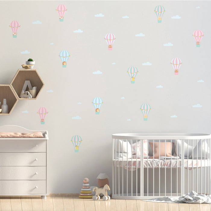 Cartoon Animal Hot Air Balloon Wall Sticker