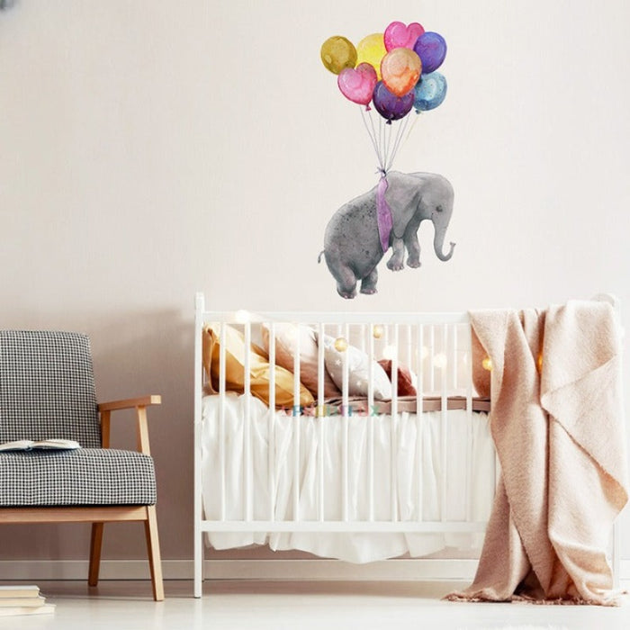 Coloful Ballons With Elephant Black Bear Wall Stickers