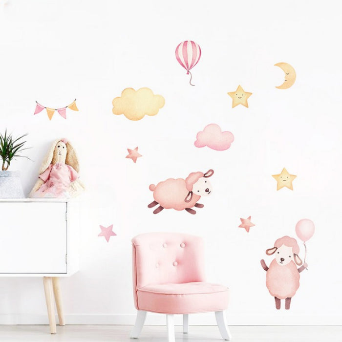 Pink Sheep Balloon Clouds Wall Stickers