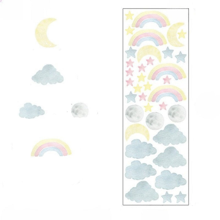 Cartoon Moon Clouds Stars Wall Stickers