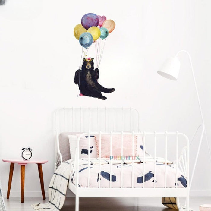 Coloful Ballons With Elephant Black Bear Wall Stickers