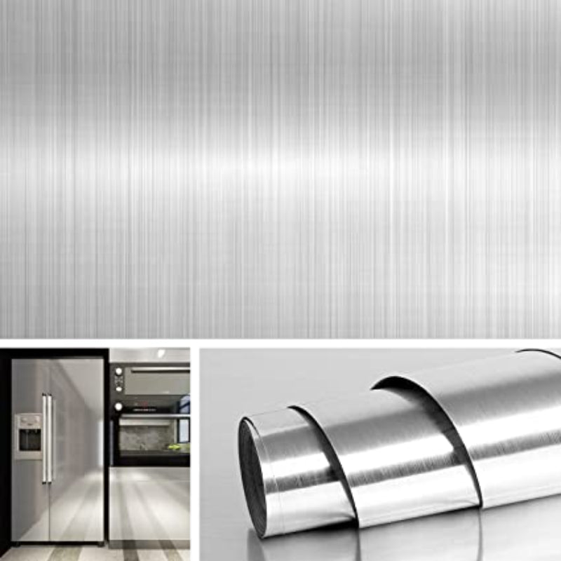 Brushed Nickel Vinyl Peel And Stick Wallpaper For Kitchen Cabinets