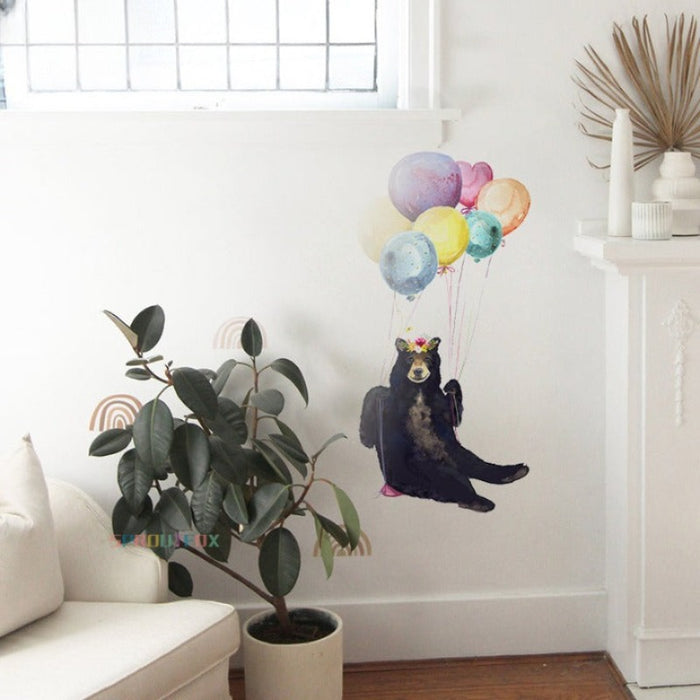 Coloful Ballons With Elephant Black Bear Wall Stickers