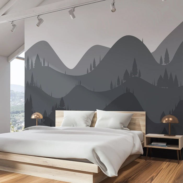 Nordic Gray Hills and Mountains Wall