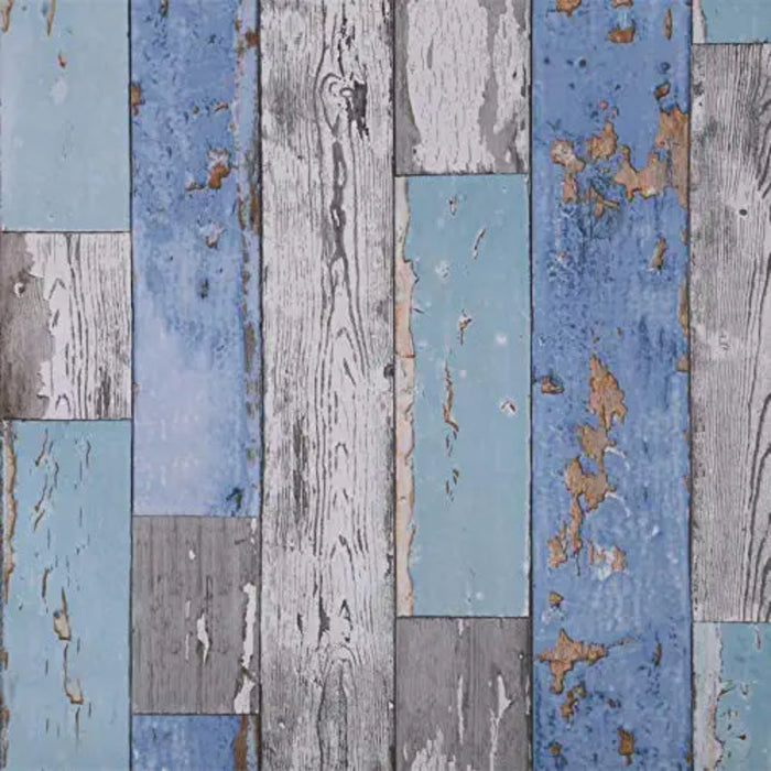 Decorative Blue Distressed Wood Peel And Stick Wallpaper