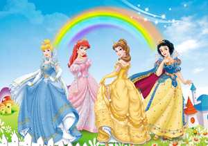 3D Rainbow Disney Princesses Wallpaper