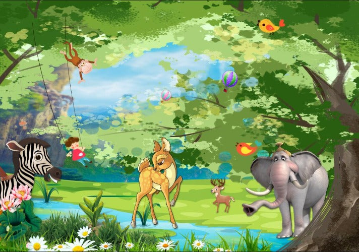 3D Baby Animals In The Jungle Wallpaper