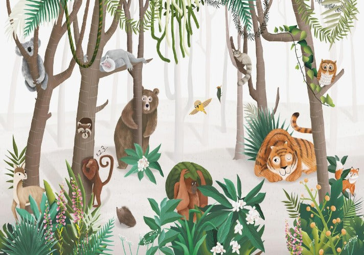 3D Cute Animals In The Jungle Wallpaper