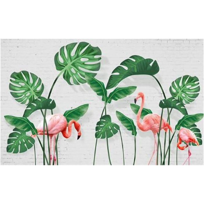 Modern Turtle Leaf Flamingo Scenery Wallpaper