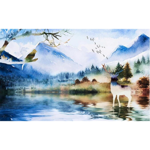 Hand-Painted Watercolor Mountain Range Scenery Wallpaper